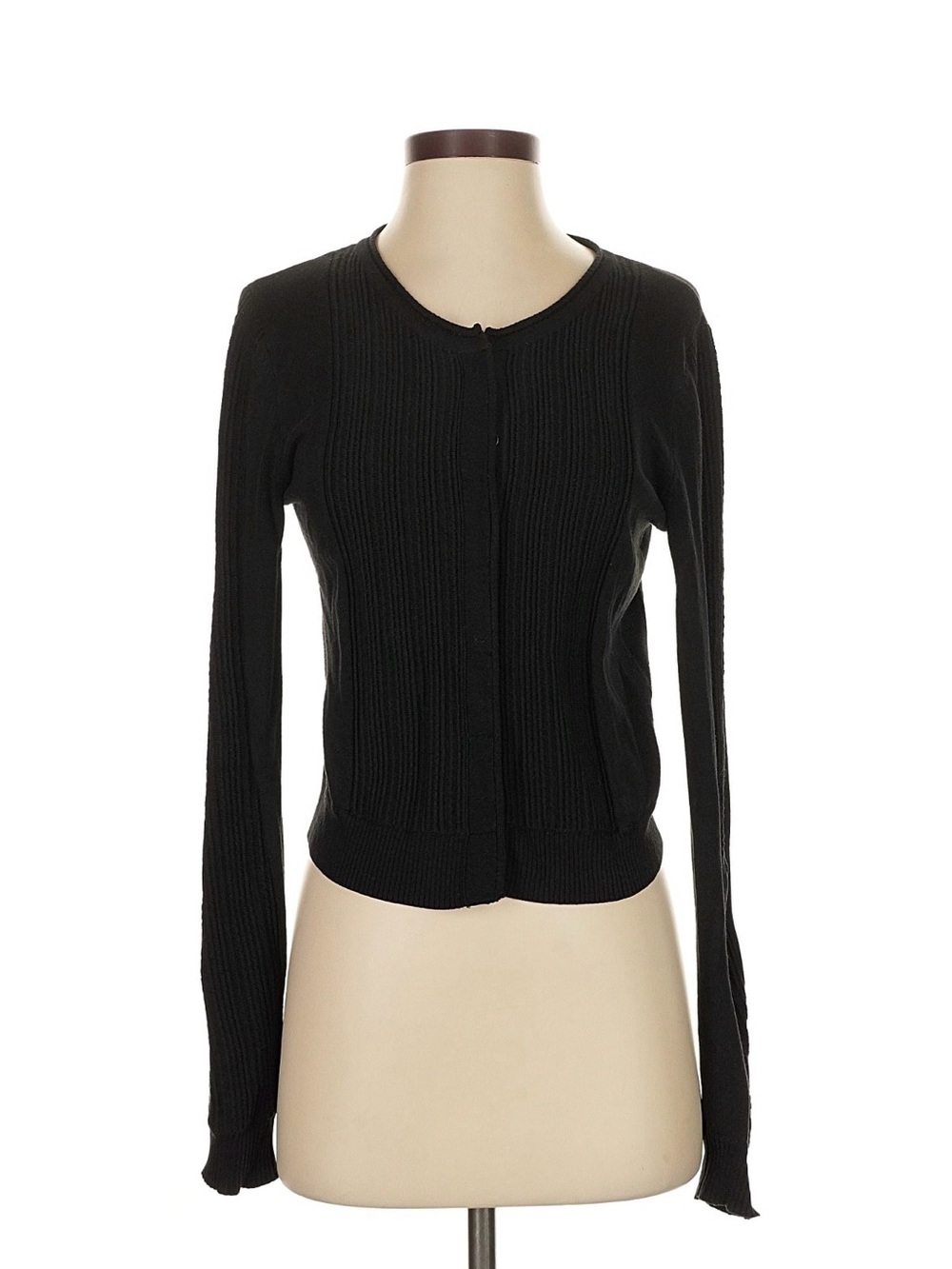 Nanette Lepore Black Ribbed Crewneck Cardigan